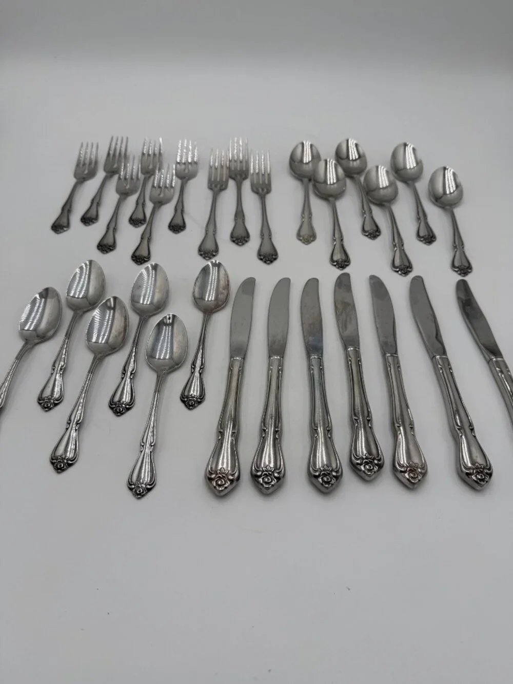 Vintage Rogers Oneida Arbor Rose Flatware 27 Pcs Forks Spoons Knives Silverware